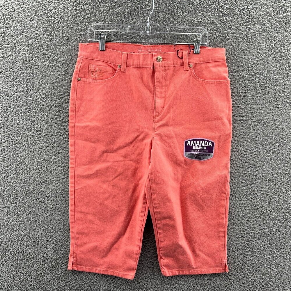New Gloria Vanderbilt Amanda Skimmer Jeans 14P Ultra Stretch Peach Embellished P